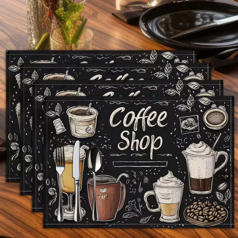 1pcs Colorful Coffee Good Morning Print Placemat, Washable & Durable, Universal Table Mat for Home Kitchen & Restaurant