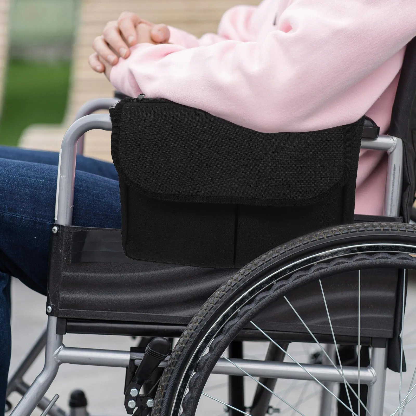 

Wheelchair Side Bag Walker Accessories Large Capacity Storage Pouch Gray Easy Installation Adjustable Straps Suitable Models