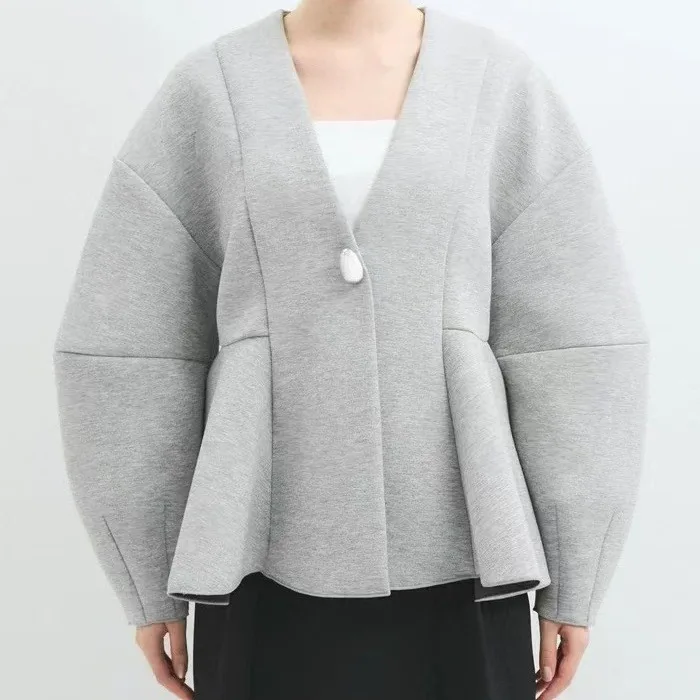 Coreano Sle V-Ne Button-Up Thiened Sweatshirt Cardigan Feminino Cor Pura Primavera Outono Faion Simples E Elely Loo...