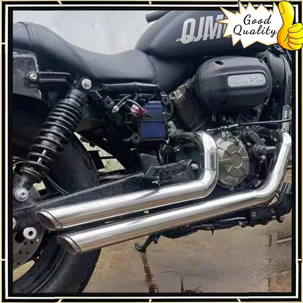 For QJMOTOR SRV300 motorcycle modified exhaust QJ 350SRV modified Harley VH double hoof sound bass exhaust pipe accessories