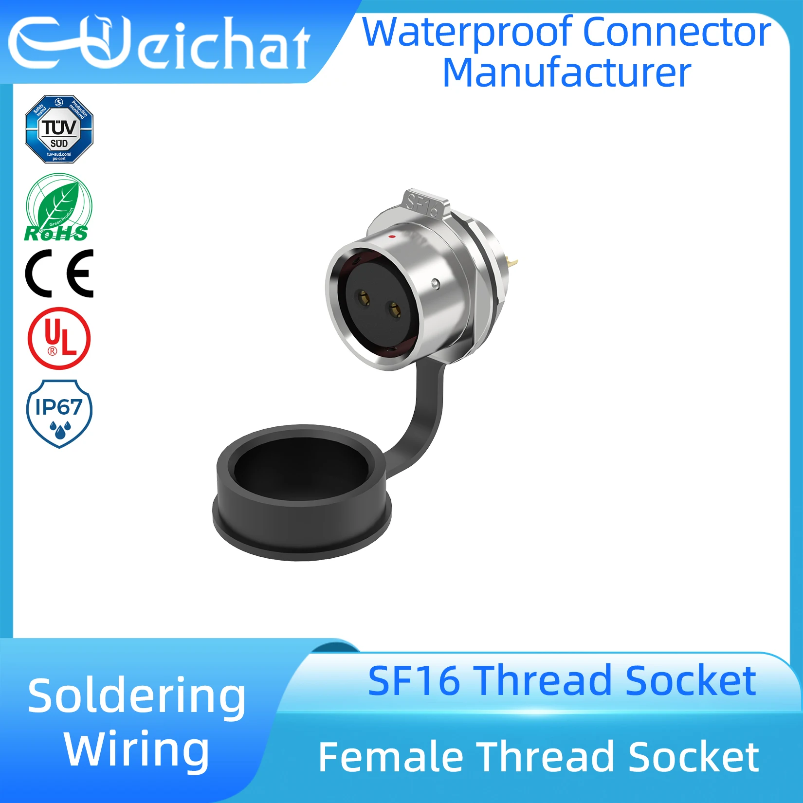 

SF16 IP67 Plug +Thread Socket Waterproof Outdoor Electrical Connector for Industrial Equipment LED Lighting