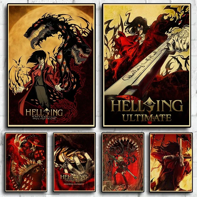 Póster de lienzo Vintage, figura de Anime, estética del amanecer, impresión del hogar para arte de pared, Mural, decoración de habitación Kawaii, OVA Hellsing Ultimate