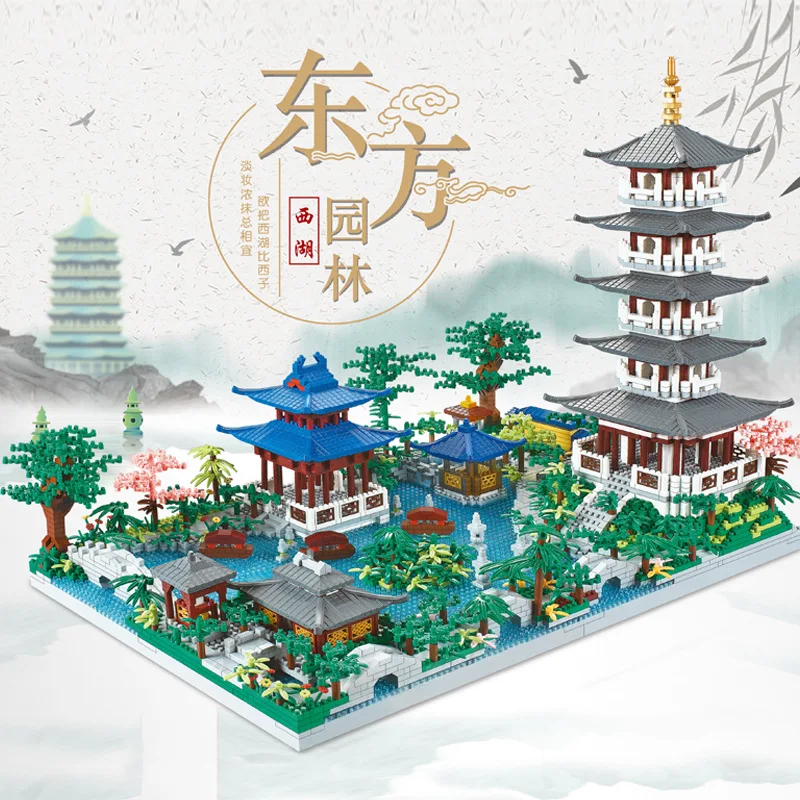 

China Famous Scenic Spots Micro Diamond Block Chinese Garden West Lake Nanobricks Assemble Model Building Brick Toys For Gifts