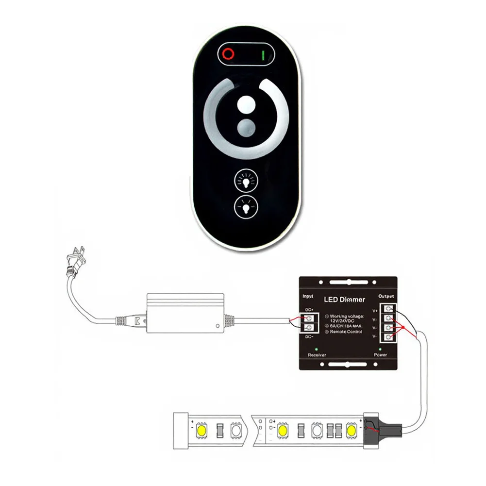 RF Wireless Touch Dimming Controller 12V 24V 18A for LED Light Strips Monochrome Panels and Point Light Sources