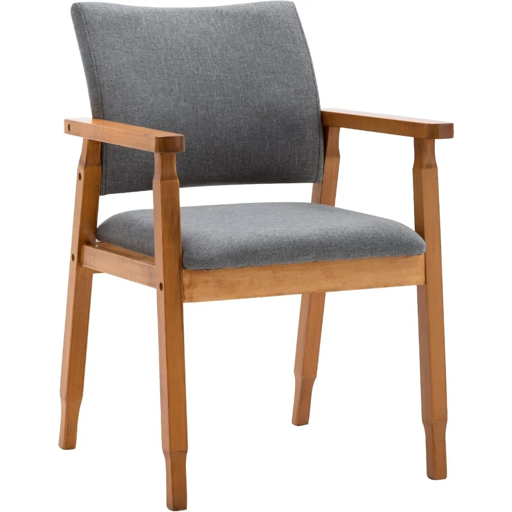 مجموعة من 4 كراسي طعام حديثة من خشب الجوز بذراع خشبي وقماش رمادي للمطبخ والمقهى وغرفة المعيشة وأثاث ديكور #6