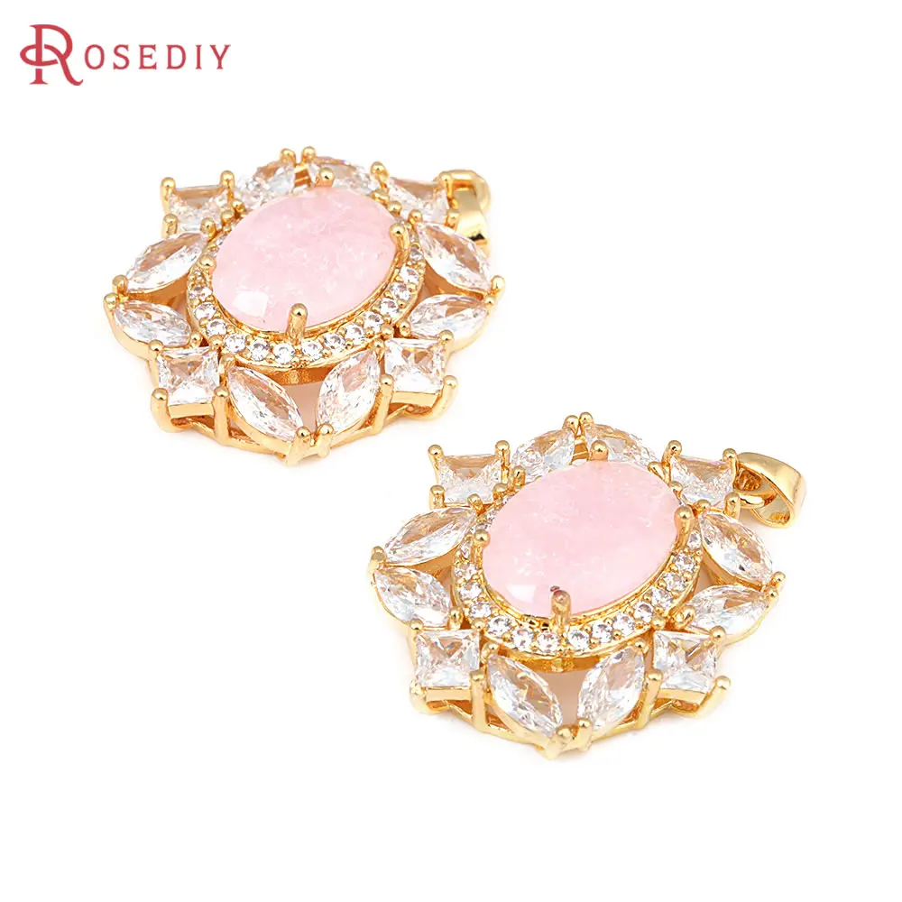 2PCS 18K Gold Color Brass and Zircon Glass Necklaces Charms Pendants Diy Jewelry Making Necklace Earrings Accessories for Women