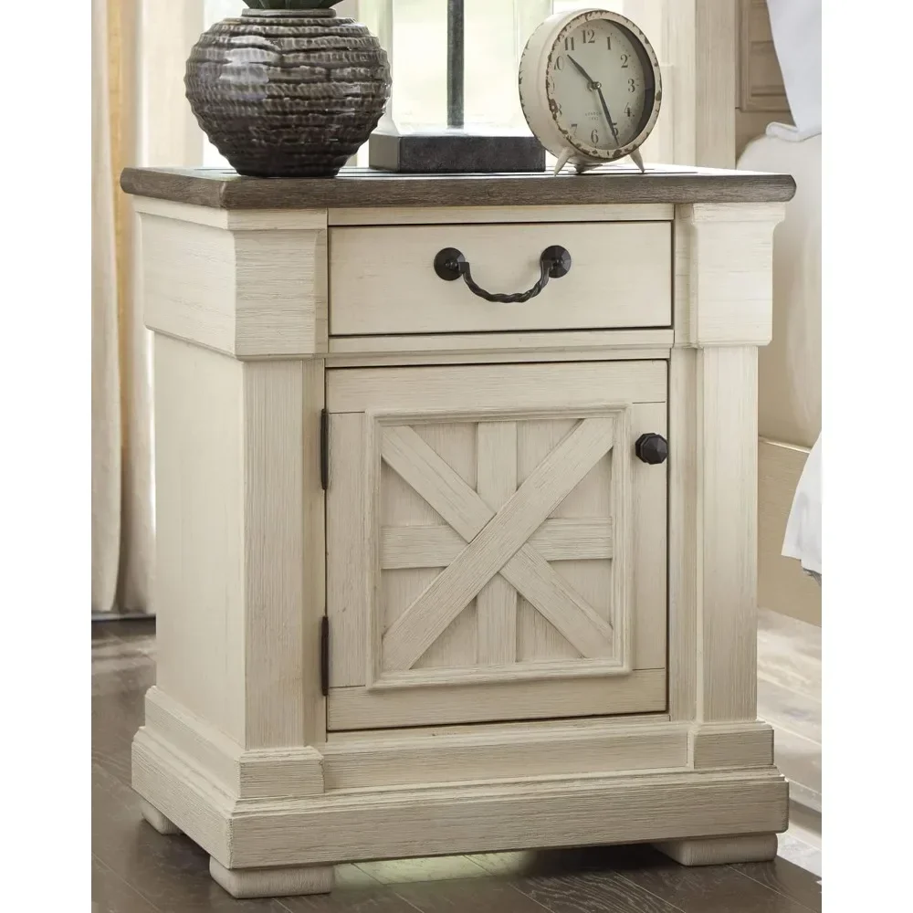 Signature Design by Ashley Bolanburg Farmhouse 1 Drawer Nightstand with Outlets & USB Charging Ports, Antique White