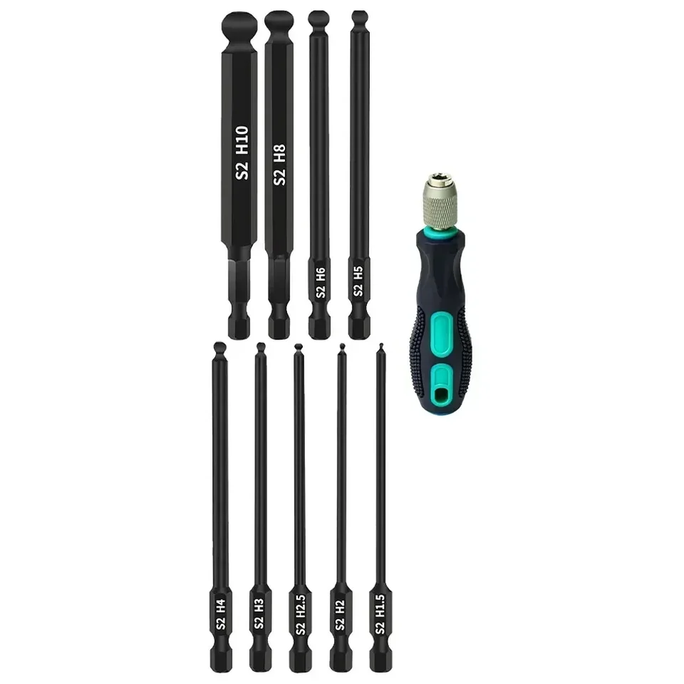 HARFINGTON Ball End Hex Screwdriver Bit – H8 (8mm) X 150mm Long, 1/4" Hex Shank, Magnetic S2 Steel – Metric Power Tool Bit For Tight Spaces