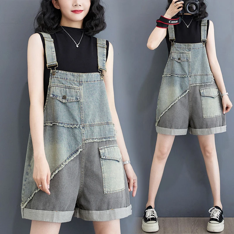 

Aricaca Summer Vintage Jumpsuit Women Cotton Wide Legs Bib Female Overalls Woman Personality Denim Rompers