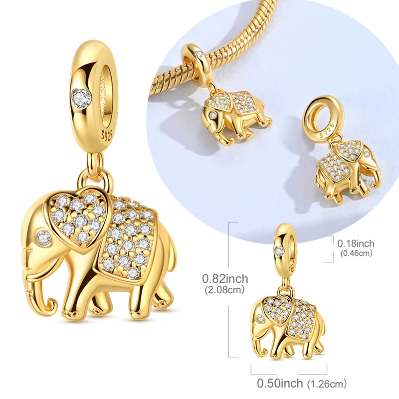 

Оригинальный кулон-слон из стерлингового серебра 925 пробы с золотым покрытием, подходит для оригинальных браслетов и ожерелий, для женщин, подарок для самостоятельного изготовления украшений.