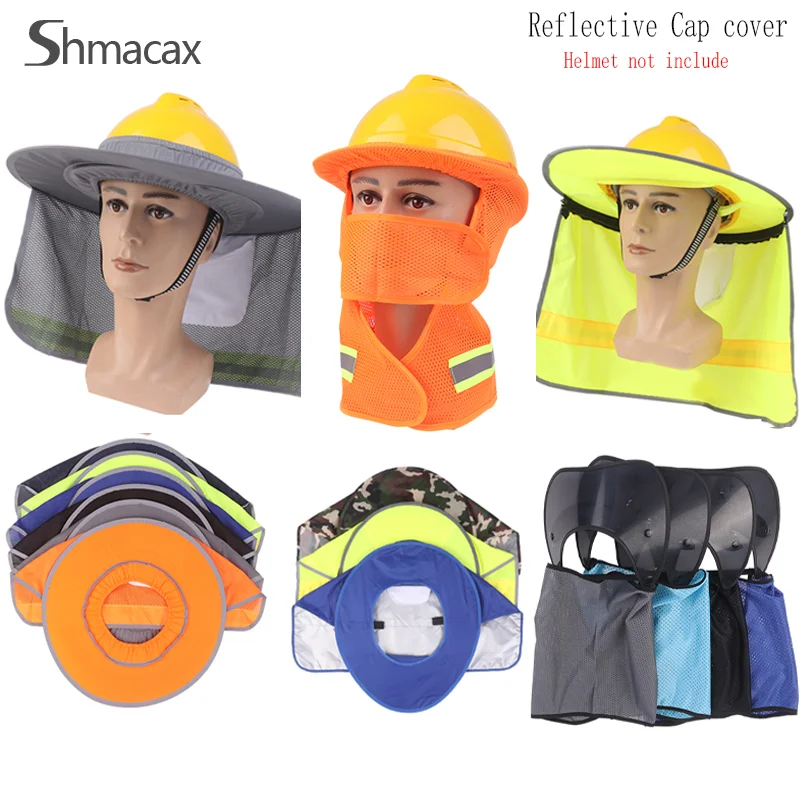 19style Summer Sun Shade Safety Hat Neck Shield Helmet Reflective Stripe Useful Mesh Reflective Cap coverfor Construction Worker