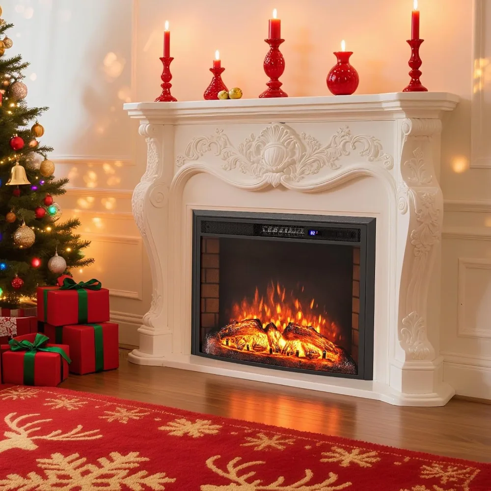Elektryczny kominek wbudowany 26 cali, zakrzywiony grzejnik z pilotem, moc 750W/1500W, ochrona przed przegrzaniem, timer 6-godzinny, wpuszczany