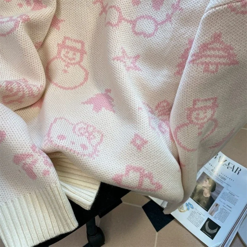 Maglione lavorato a maglia da donna con stampa Sanrio Hello Kitty Maglieria morbida e carina Stile coreano Y2k Dolce stile preppy Top Fondo autunnale