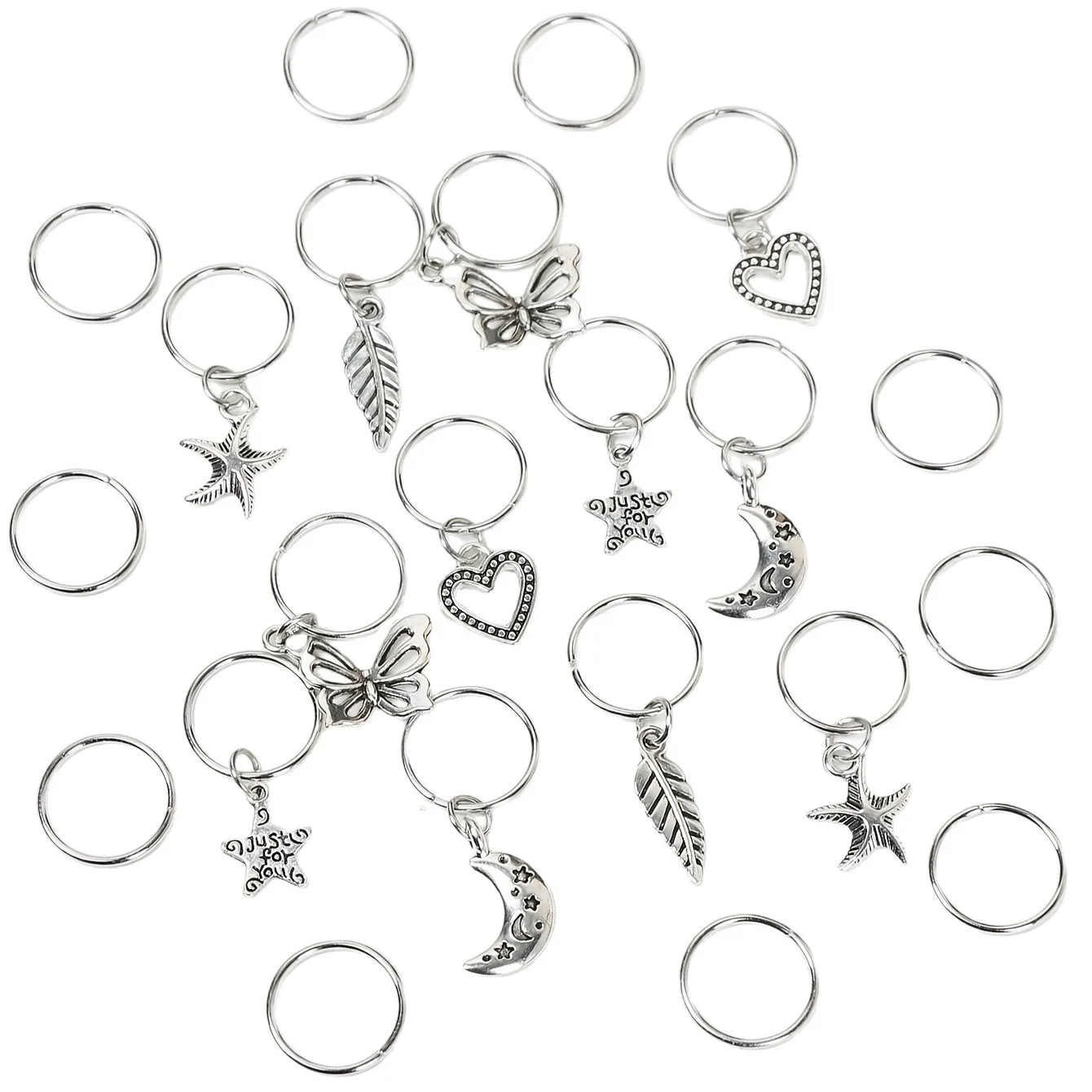 22 unids/bolsa rastas peluca anillos para el cabello accesorios para el cabello colgantes DIY dijes de corazón huecos para Decoración