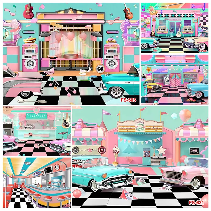 Classic Dining Photo Background Soda Shop Diner Backdrop Retro Dinner Time Rock Music Classic Birthday Party Decorations