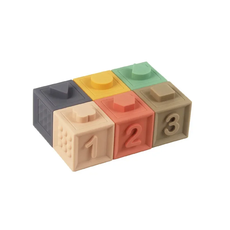 Block Spielzeug Weiche Silikon Weiche Würfel Stapeln Turm Bad Beißring Rasseln Bausteine Montessori Pädagogisches Spielzeug Neugeborenen Geschenk