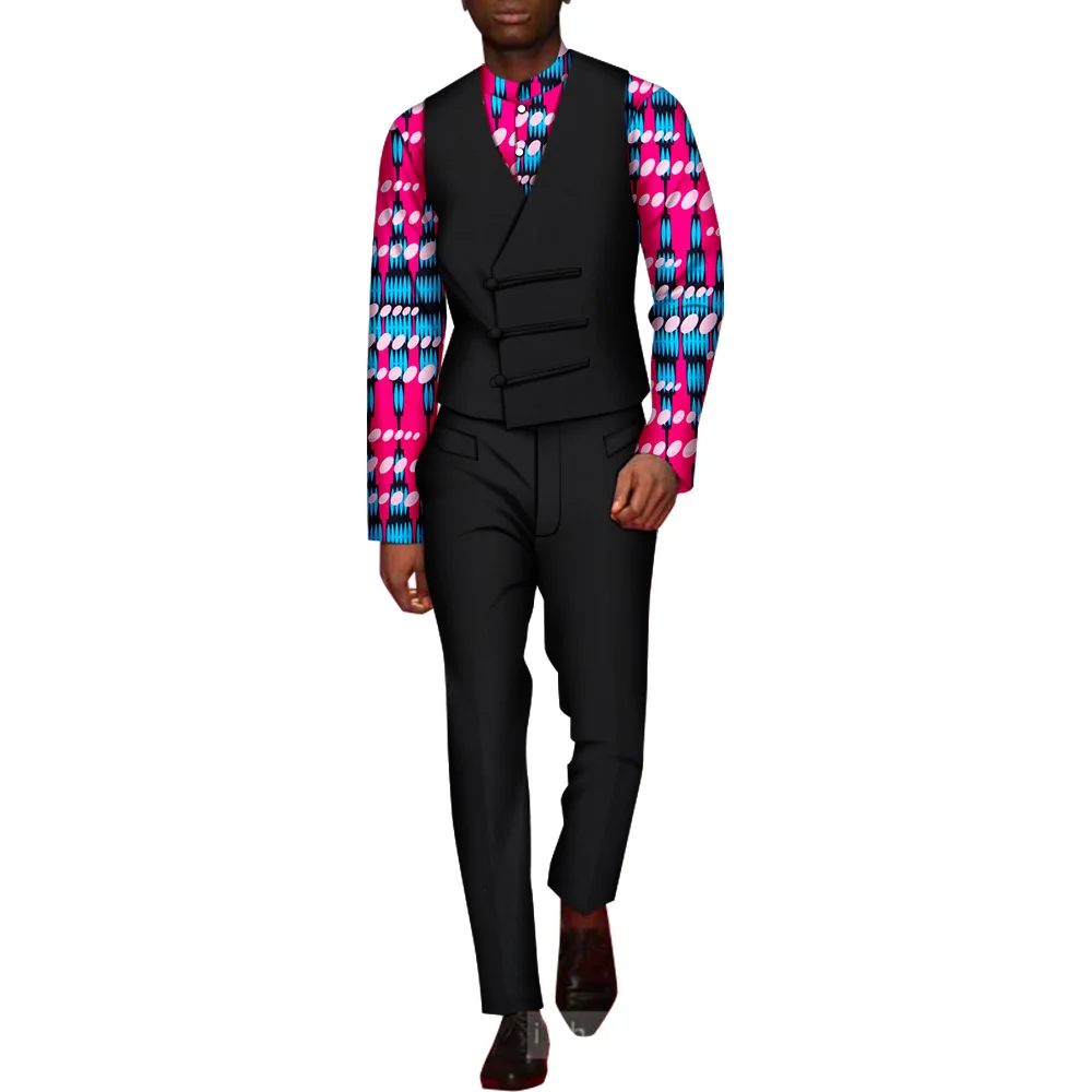 2022New Fashion African Dashiki Outfit Mens Print Suit Shirt Vest Pants Classic Gentle mens Tuxedo Prom Vest Custom 3 Pieces Set