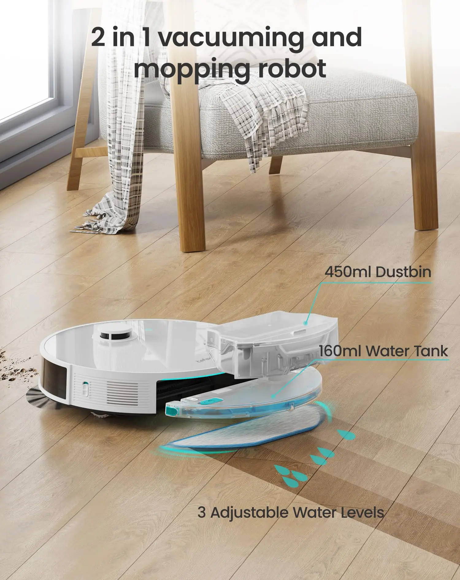 Lefant N3 Robot Vacuum Cleaner, 6000pa,Laser dToF Navigation, Sonic Vibration Wash 12000/min,Ultrasonic Carpet Detection