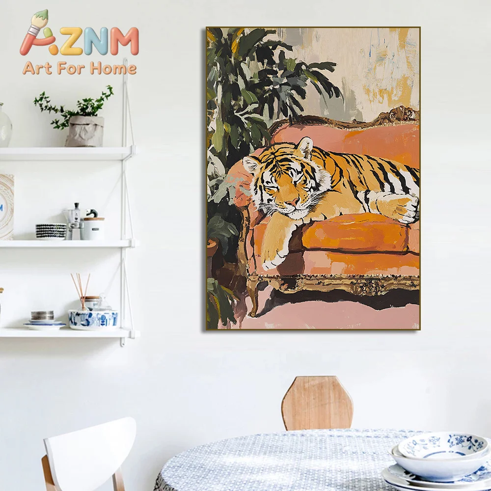 1pc framless Canvas Painting Majestic Tiger Sleeping Sofa Poster Art Elephant Floral Couch Canvas Painting Print Wall Picture fo