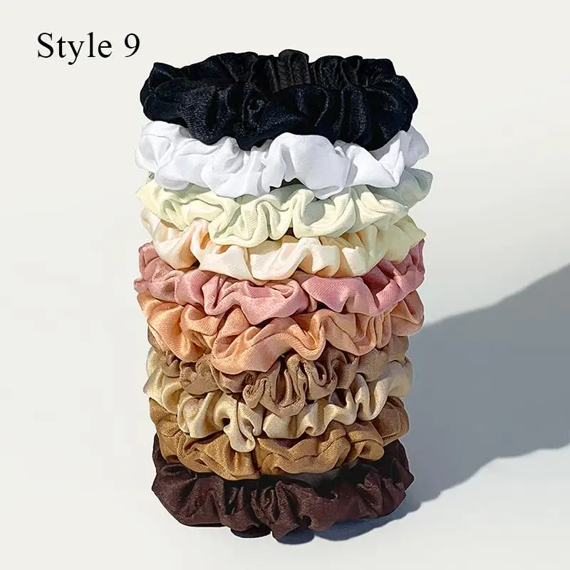 10PCs/Pack Women Colorful Satin Silk Scrunchies Elastic Hair Bands Solid Color Hair Ties Ponytail Holder Hair Accessories