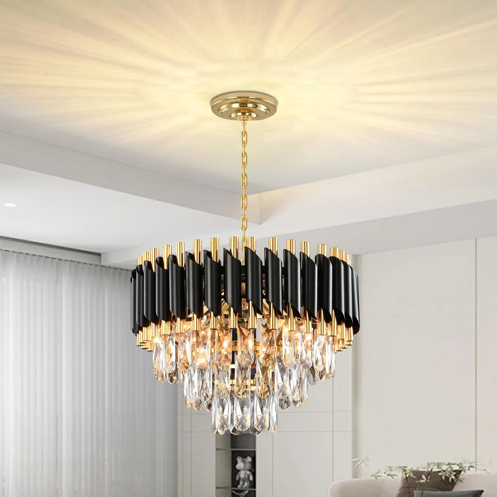 

Modern crystal chandelier, three-layer crystal chandelier, suitable for dining and living rooms, E12 * 5 light bulbs (excluding