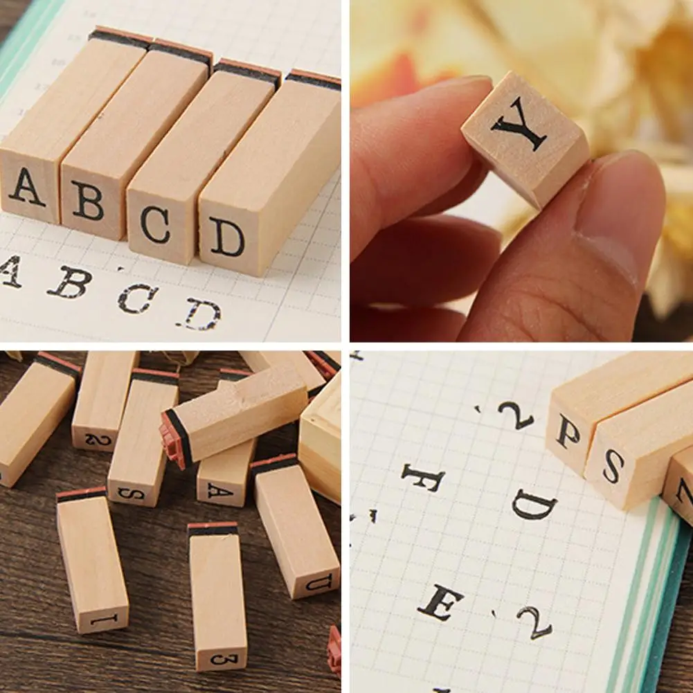 1set Wooden Seal 26 English Alphanumeric Symbols Wooden Box Binding Exquisite Gift Creative Seal
