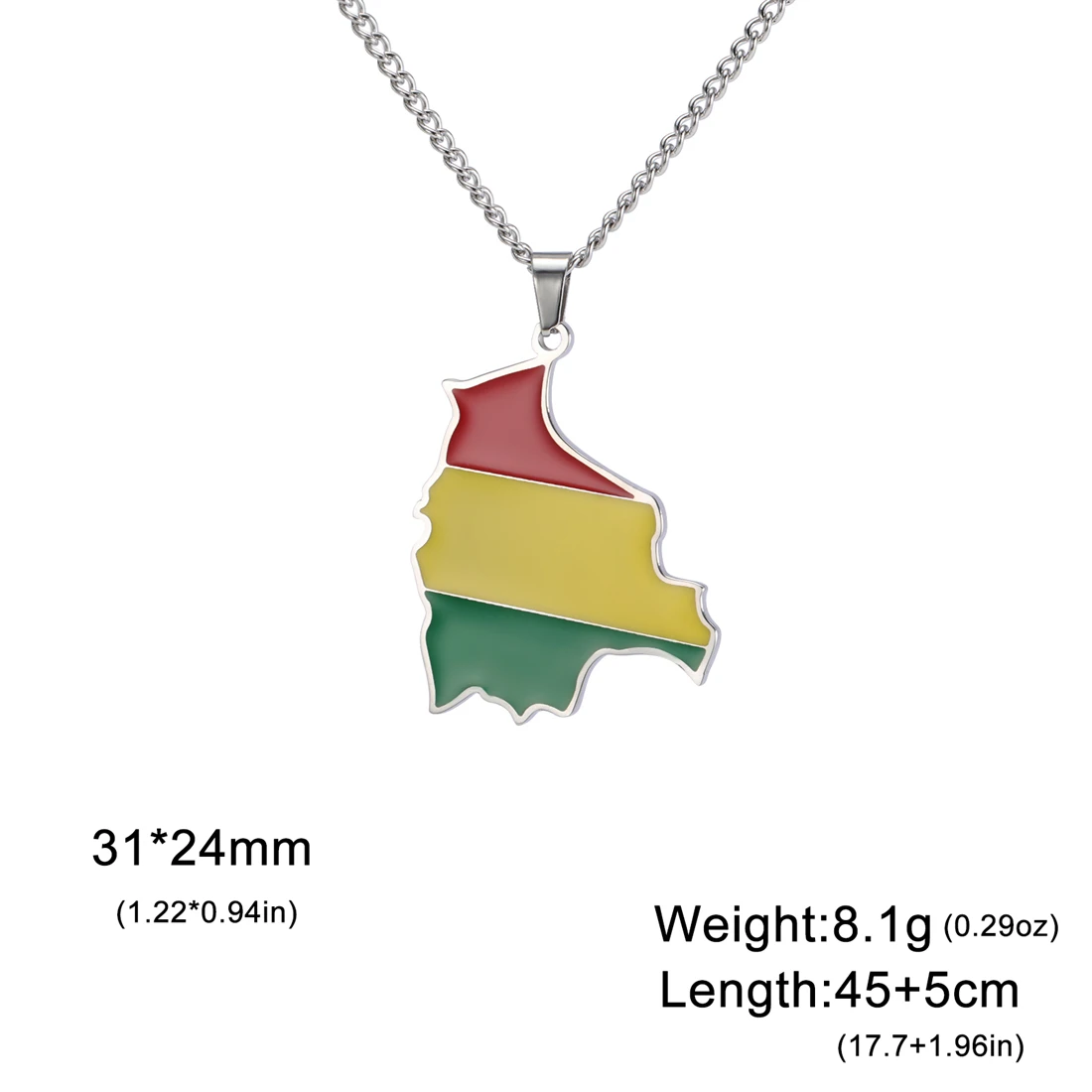 EUEAVAN Drip Oil Bolivia Map Necklace For Women Men Stainless Steel Bolivians Flag Pendant Charm Fashion Jewelry Gift