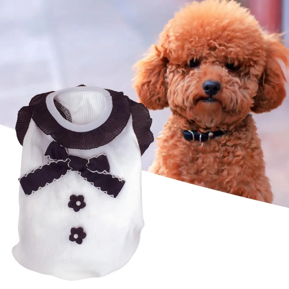 Pet Vest Bowknot Flower Decor Breathable Pullover Type Comfy Dog Clothes for Outdoor