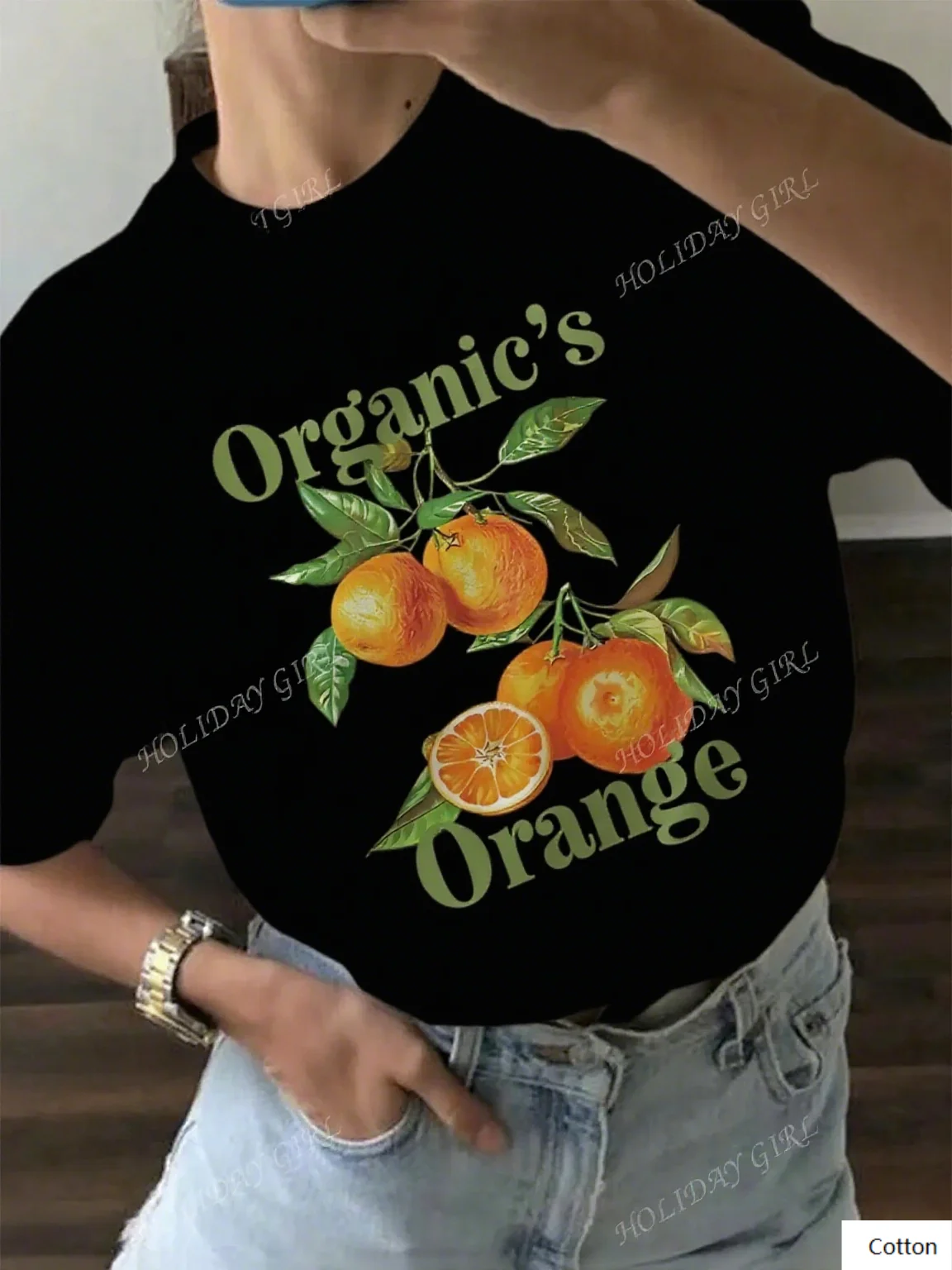 تي شيرت من القطن الناعم يتميز بتصميم برتقالي عضوي مع رسم فواكه فريد من نوعه مريح للمتعة الكاجوال والخارجية #2