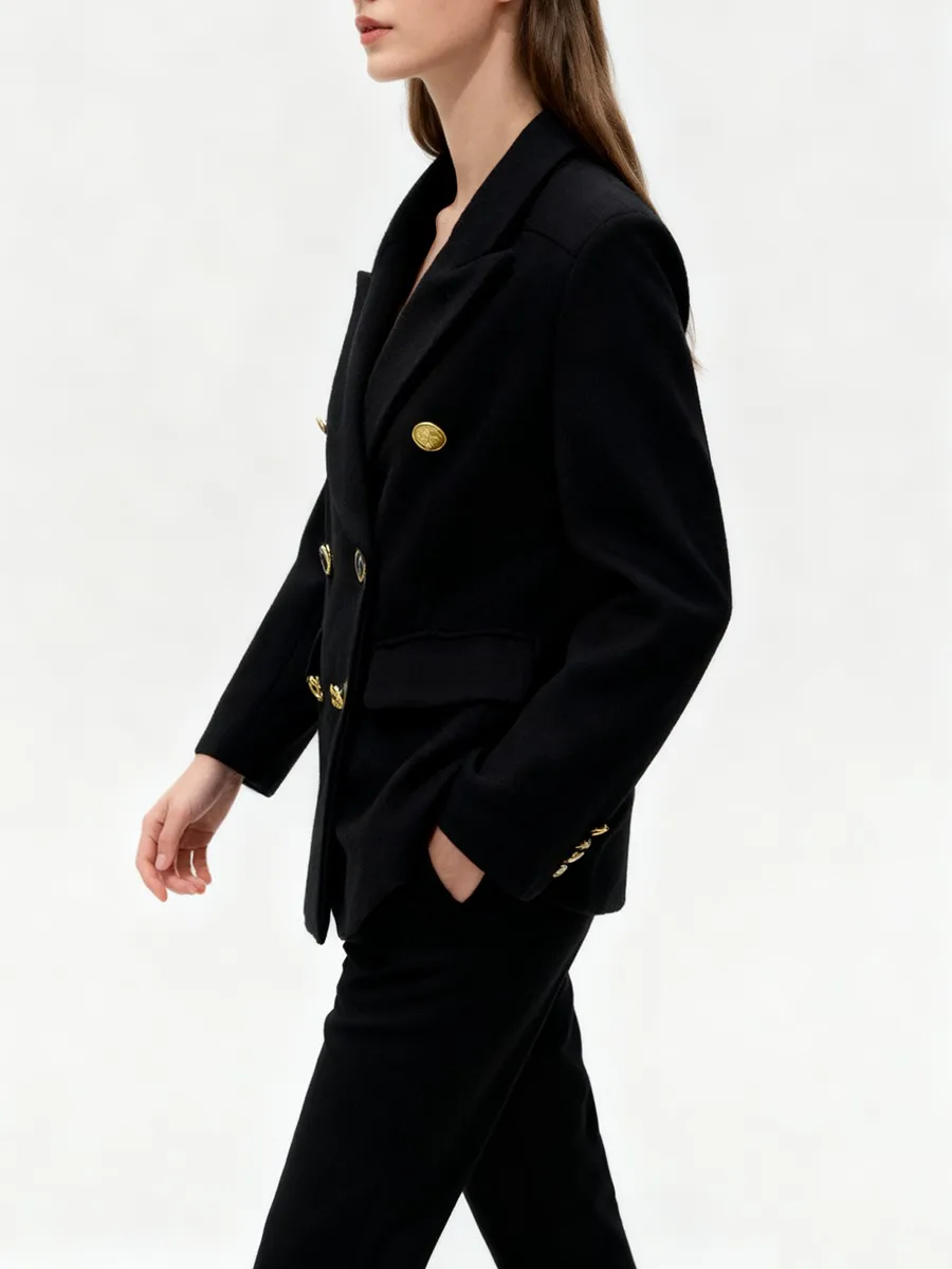 TWOTWINSTYLE الصلبة تقسم أزرار معدنية مزاجه الحلل للنساء التلبيب طويلة الأكمام تونك موضة السترة الملابس النسائية