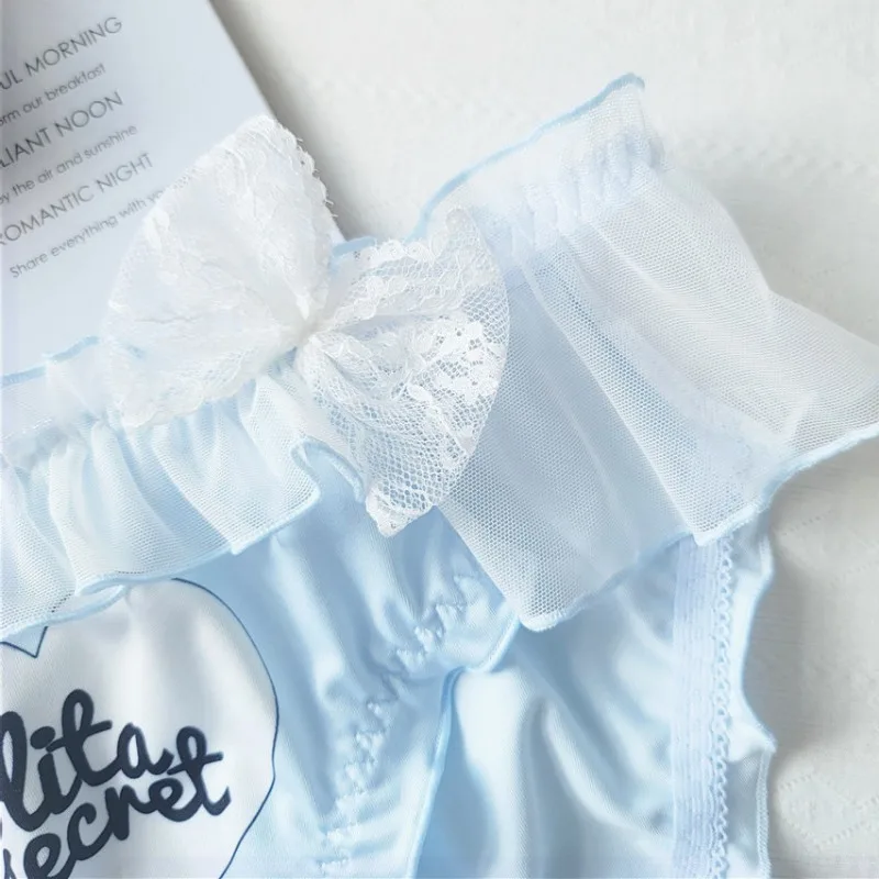 Mutandine da donna adorabili e carine in seta di latte, volant in rete, principessa Lolita, elasticità traspirante, biancheria intima a forcella alta