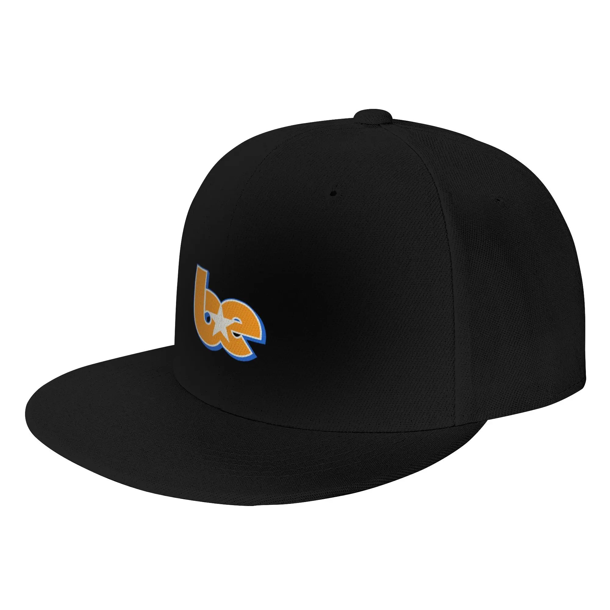 Fashion BE Star Contrast Initials Outline Logo Orange Blue White Flat Brim Sun Hat  Sporty Style Mesh Cap