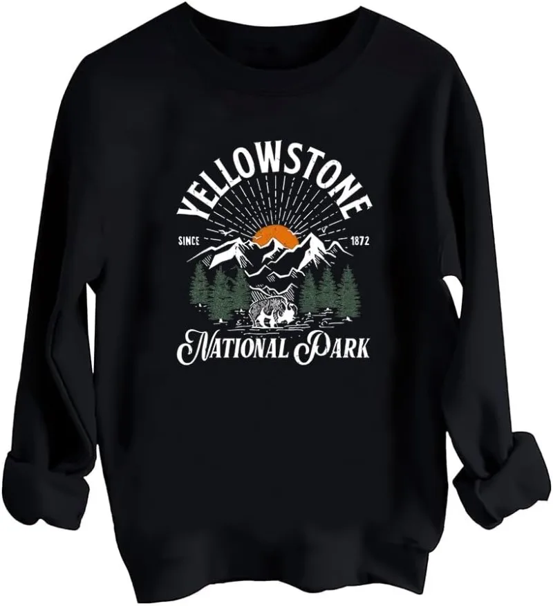 Yellowstone National Park Retro Round Neck Sweatshirt, Yellowstone National Park Shirt, Yellowstone National Park Sweatshirt