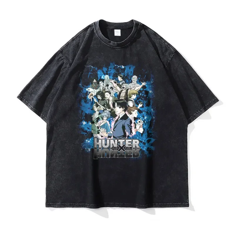 Anime Hunter x Hunter T shirt vintage washed Phantom hassle T-shirts oversized streetwear manga Chrollo lucener tops Tees man