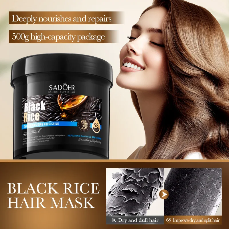 SADOER Black Rice Anti-broken Hair Frozen Repair and Repair Boost Hair Mask Soft Repair Damage Improves Dry Frizz Conditioner