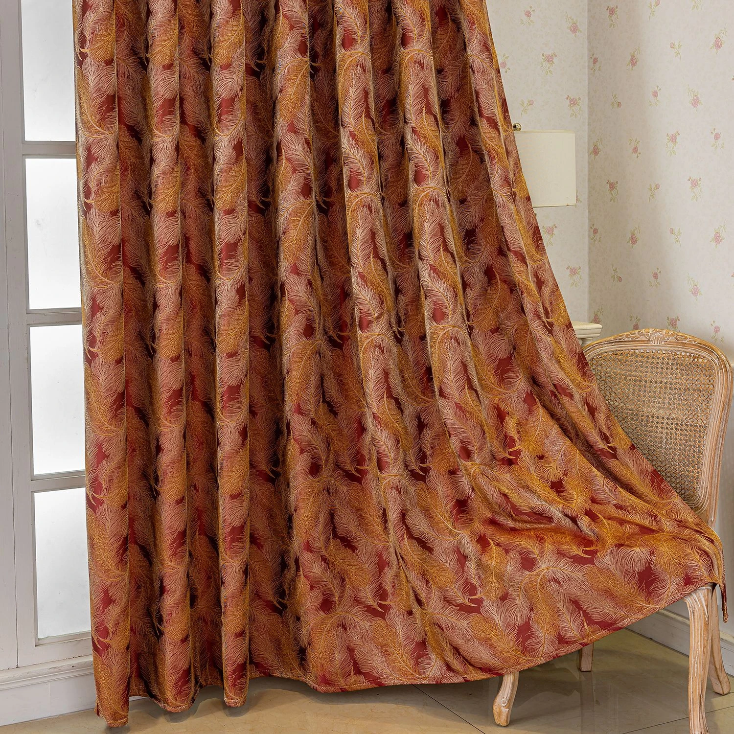 1pc European Style Curtain, Jacquard Light Blocking Curtain, Feather Woven Modern Minimalist, Elegant Home Decor, Contemporary W