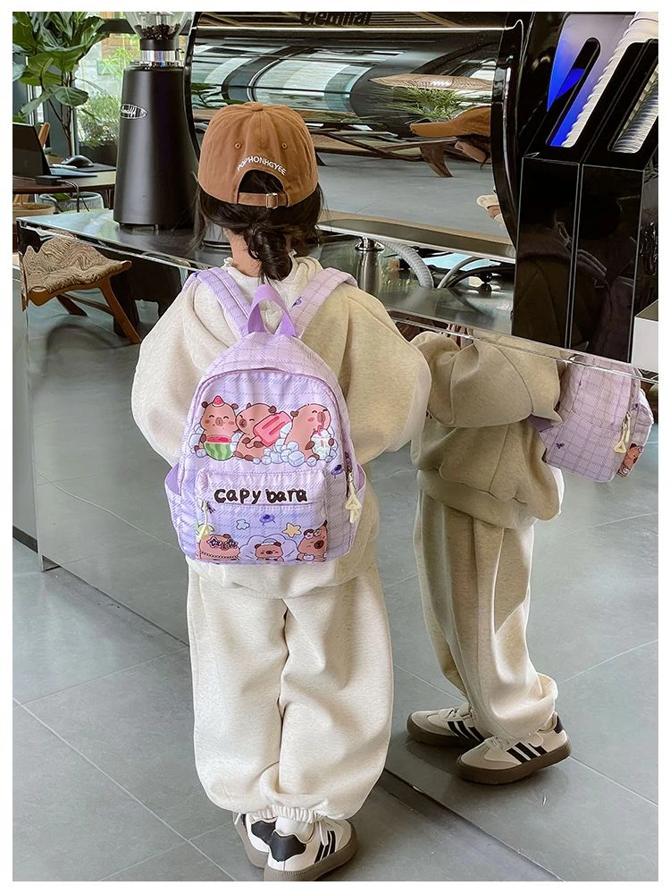 2026 Niedlicher Cartoon-Capybara-Schulrucksack für Mädchen Leichter Nylon-Büchertasche Hochwertige Kinderrucksack Mochila Capibara – Detail 8