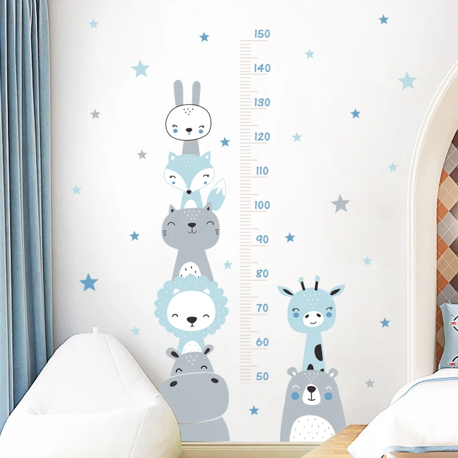 Cartoon Baby Height Measurement Lion Animals Wall Sticker Stars Vinyl Children Nursery Art Decals for Kids Room Home Decoration