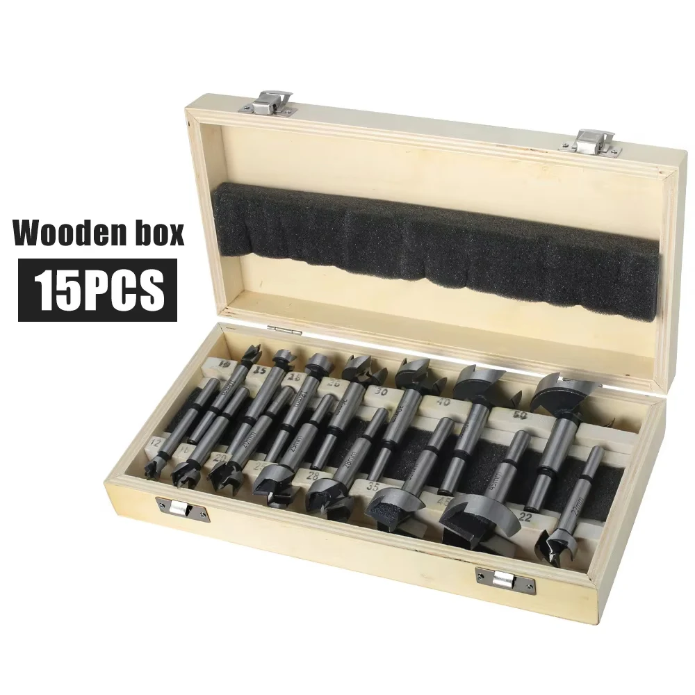 

15Pcs 10-50mm Wood Drill Bits Set Self Centering Hole Saw Cutter Forstner Drill Bits Carbon Steel Wood Cutter Woodworking Tools