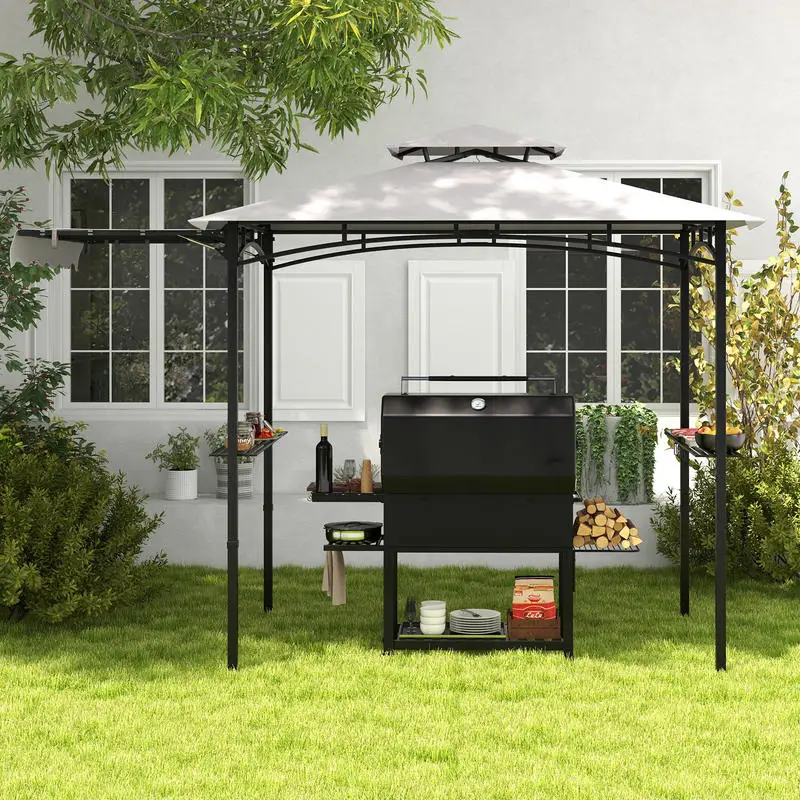 

11 x 5 FT Grill Gazebo with Side Awning and Double-Tiered Top-Gray