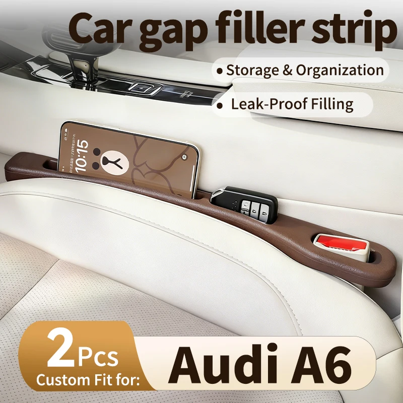 Exclusive for Audi A6, Car Seat Gap Filler Strip, Anti-Drop Phone Gap Plug with Storage & Organizer Function