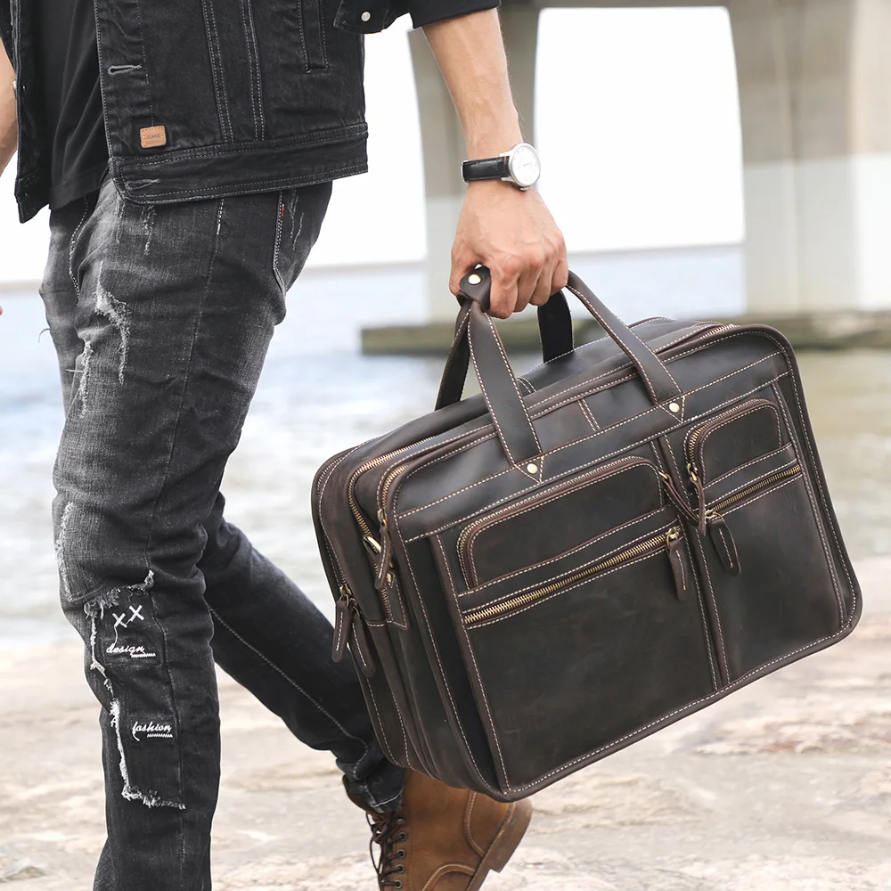 S.WORKER Premium Echtleder Business-Handtasche 16" Laptop Vintage Herren-Aktentasche für Arbeit & Reisen – Detail 5