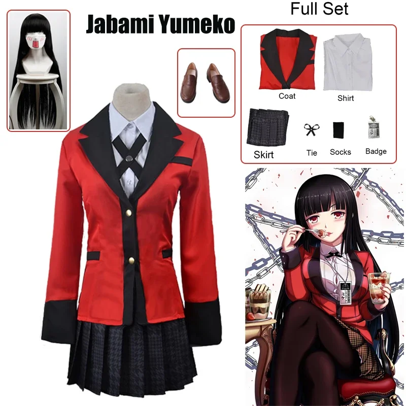 Jabami Yumeko Cosplay Costume avec perruques pour femme, chaussures, KakeNAFTA, joueur compulsif ui, Halloween Party Costumes R