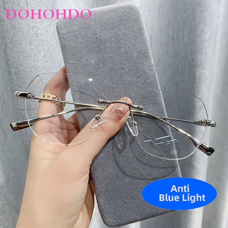 

Luxury Brand Designer Frameless Square Eyeglasses Men Women Computer Anti Blue Light Glasses Reading Fashion Classic Eyeglasses