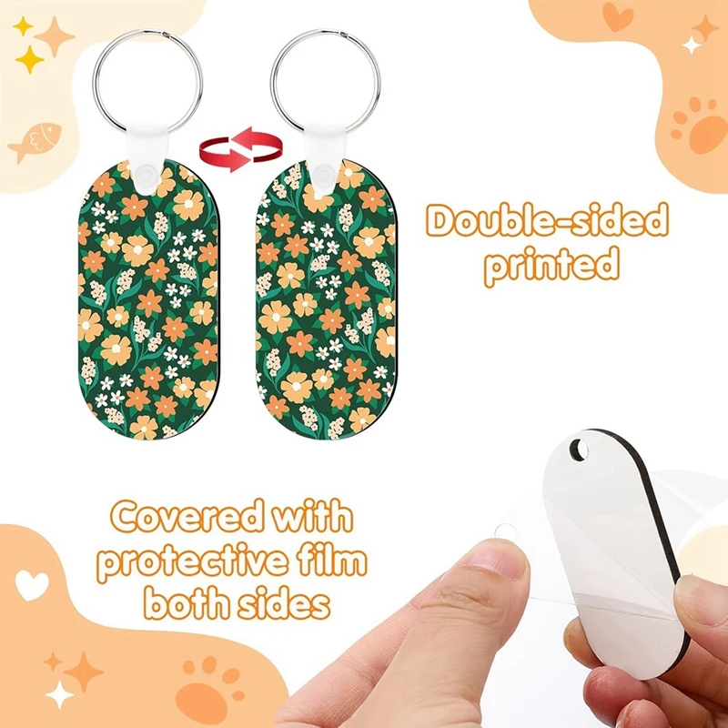 300 Pcs Sublimation Keychain Blanks Bulk Double Side Heat Transfer Sublimation MDF Blank Set With Keychain Rings