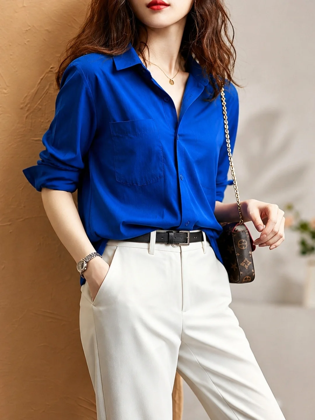 2026 Autumn New Fashion Commute Single Button Shirt Women's Elegant Collar Top Korean Style Long Sleeve Loose Fit  Color