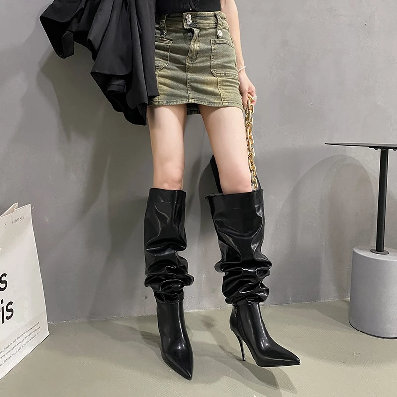 Pointed Pleated Knight 2026 High Boots Autumn Long Boots Slouchy Over-the-Knee Boots Hot Item