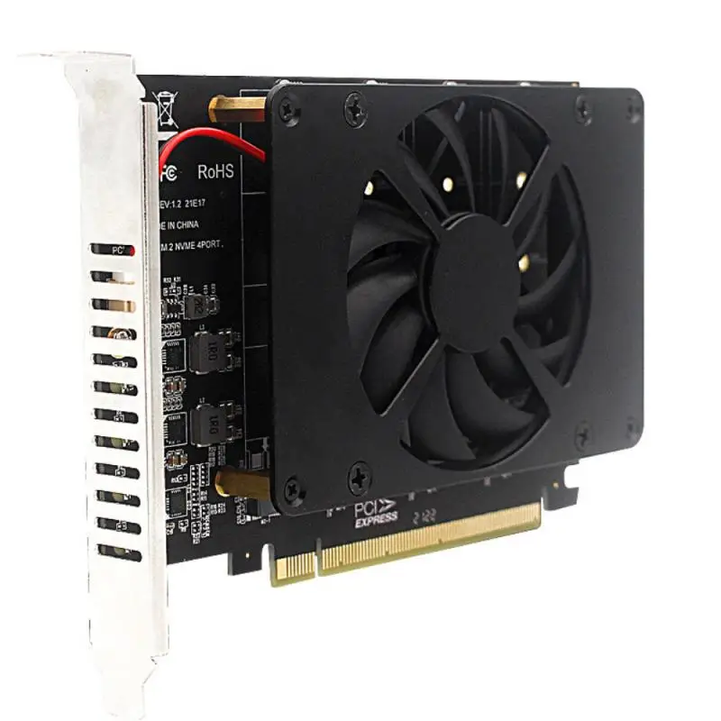 Adaptor PCI-E PCI-E X16 NVME M.2 M Key SSD RAID Array adaptor Motherboard PCI-E kartu Split 4 SSD dengan kipas pendingin