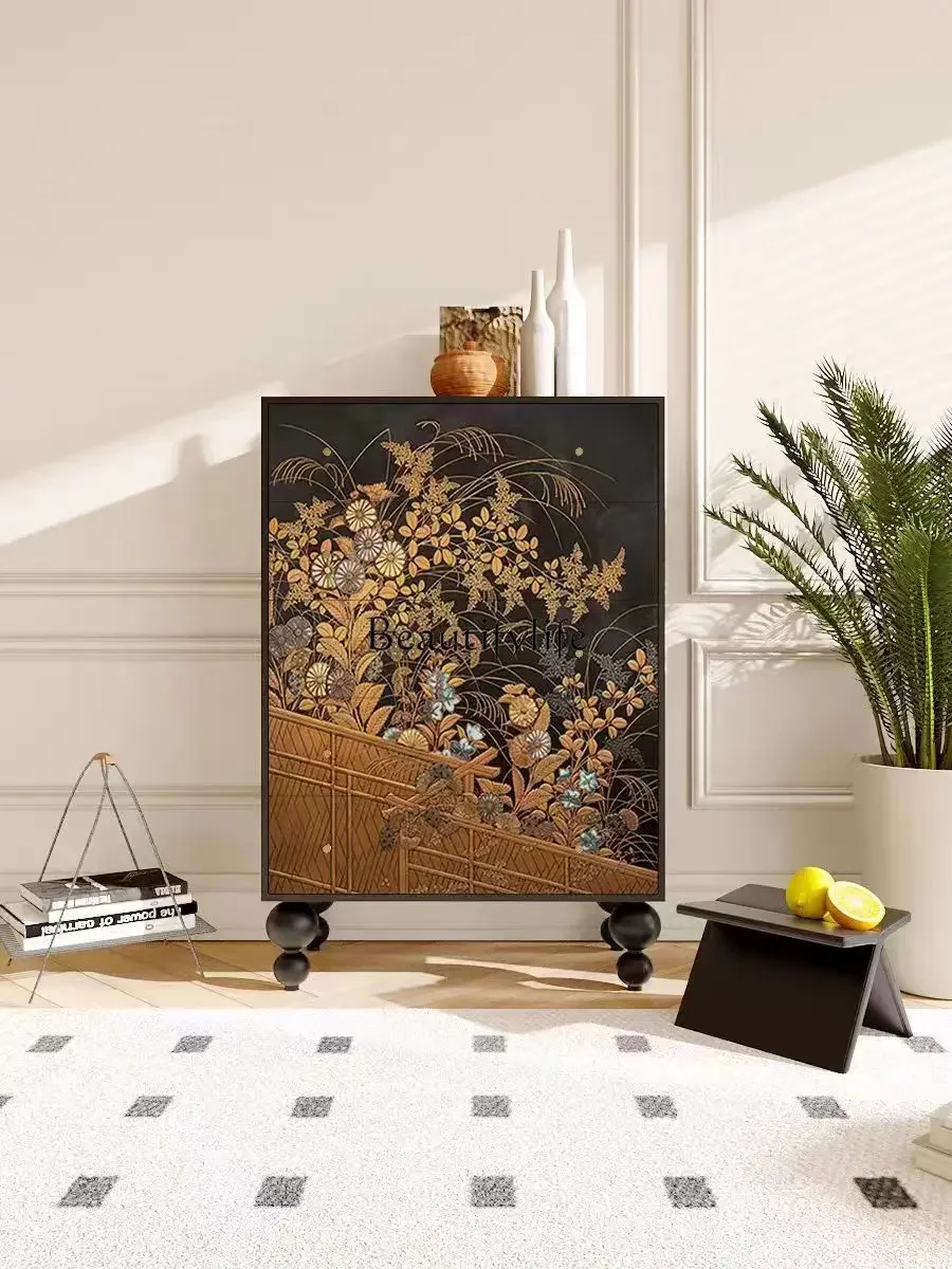 

FG44Medieval household decorative cabinet All solid wood storage Retro drawers Storage chest of drawers