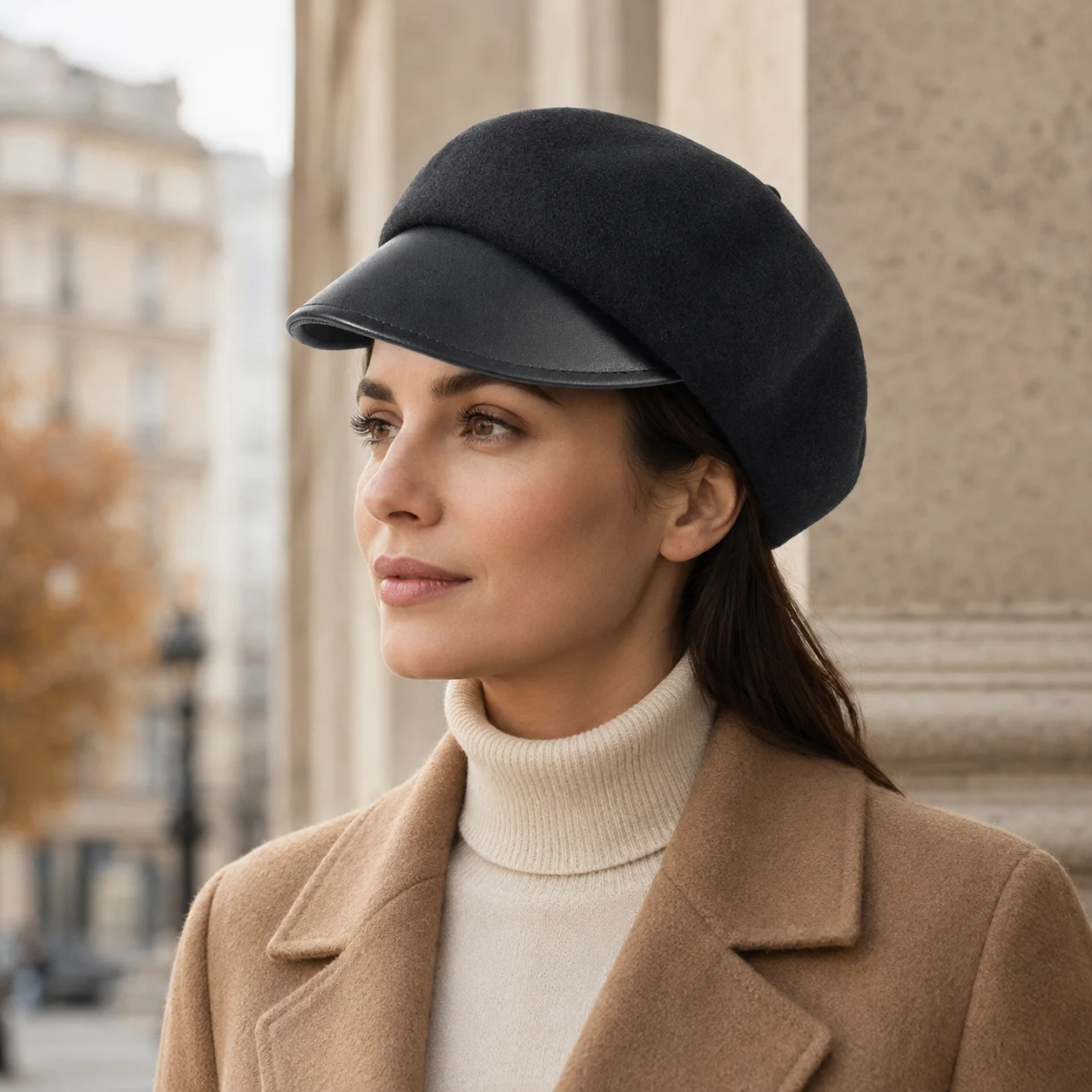 USPOP Women's 100% Wool Baker Boy Cap Autumn Winter Warm Newsboy Beret Hat with Curved Visor